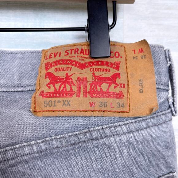 Levis 501 XX Straight Jeans Gray Button Fly Rigid Denim Original Fit Mens 34x32 - Picture 6 of 7